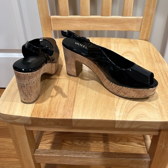 VANELI, women’s, size 8M, black, peep toe, cork wedge/platform heels. Flawless! - Picture 5 of 5